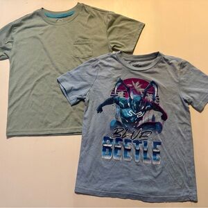 2 Pack Tees - Blue Beetle Graphic Tee & Green Pocket Tee - Kids Shirts 6/7